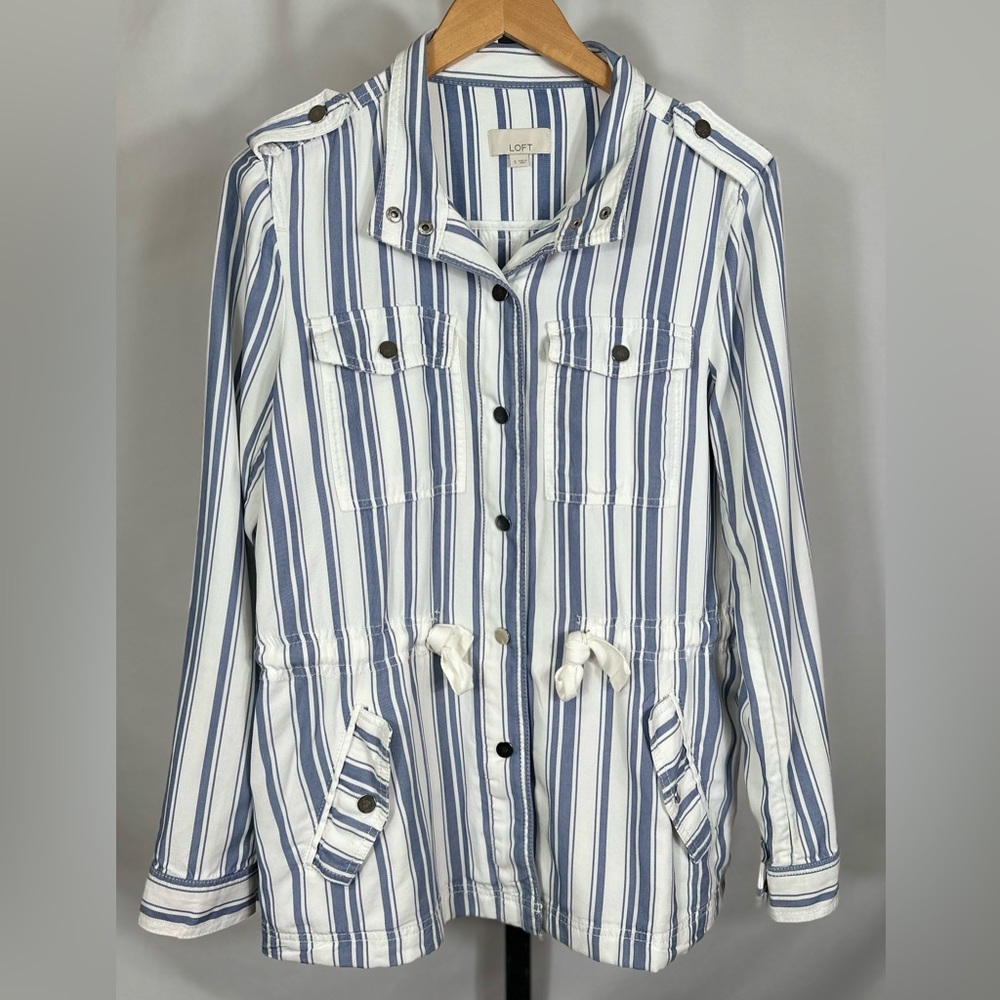 LOFT Blue and White Striped Utility Jacket-Small